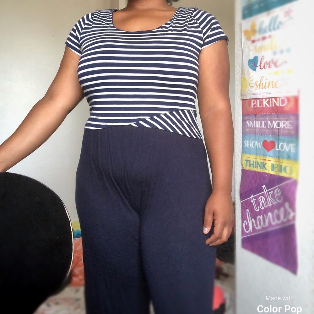 Navy blue striped jumpsuit
